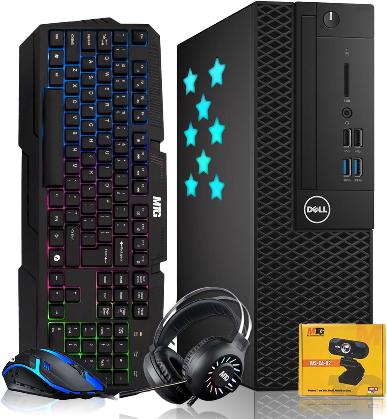 Dell Desktop PC Gaming Bundle - Core i7, 16GB RAM, 1TB SSD, GT 1030, RGB Keyboard with AI-Enhanced Copilot Key and Mouse, RGB Headphone, Webcam, Wi-Fi, Windows 11 Pro(Renewed)