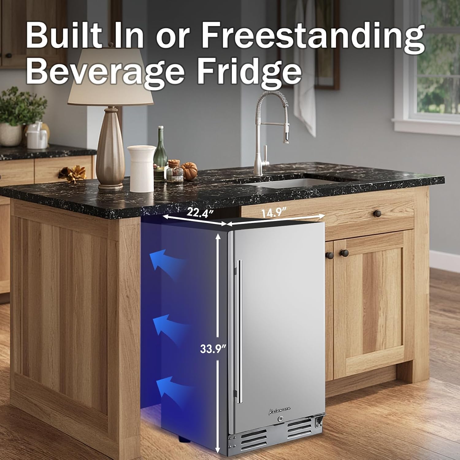 Kalamera Beverage Refrigerator, 15 inch Under Counter Beer Fridge for 104 Cans w/ 32-41℉ Temperature Range, Drink Fridge with Stainless Steel Door