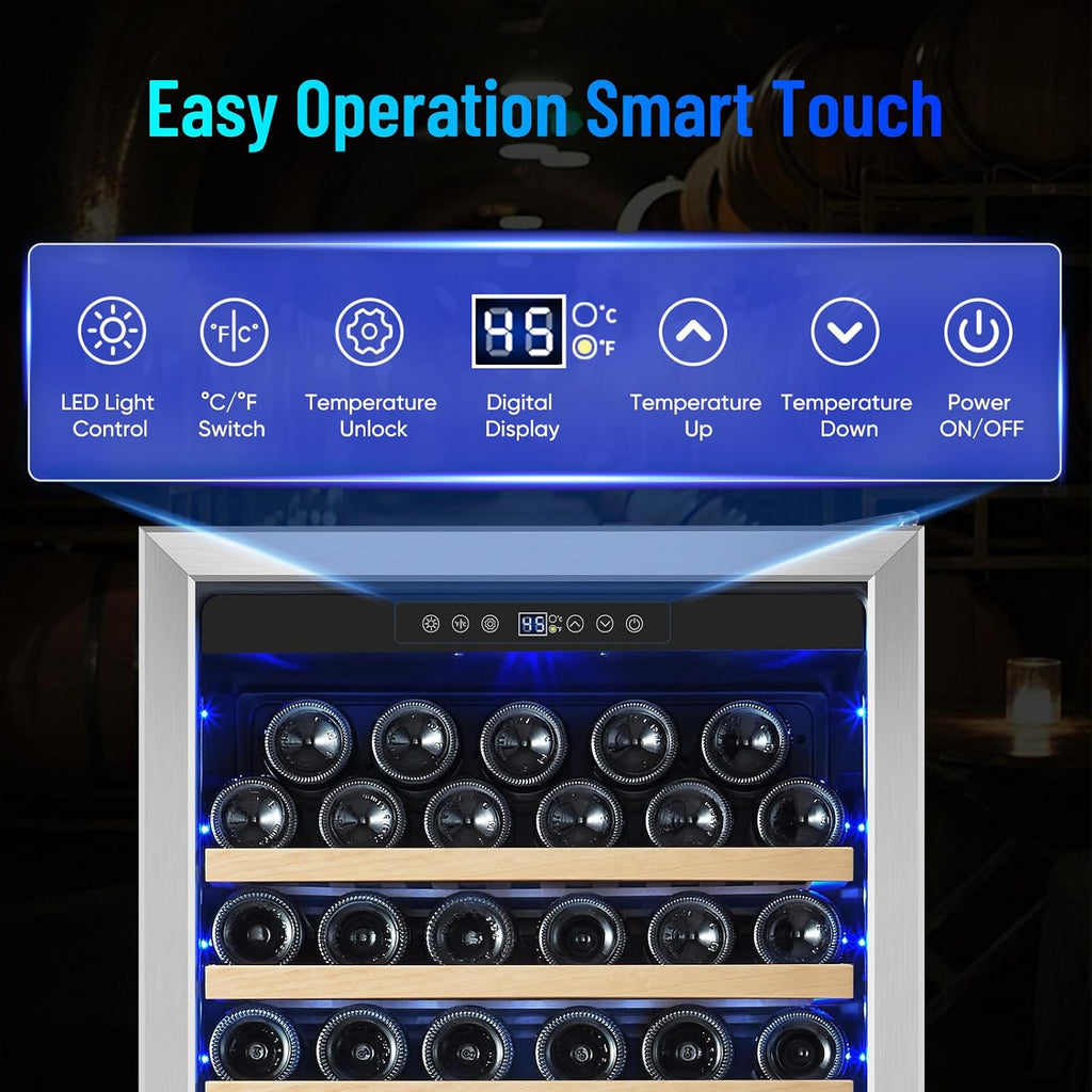 ORYMUSE Freestanding 180 Bottle Wine Fridge - 24' Built-in Cooler with Upgraded Compressor Cooling and Intelligent Temperature Memory, Large Capacity Refrigerator