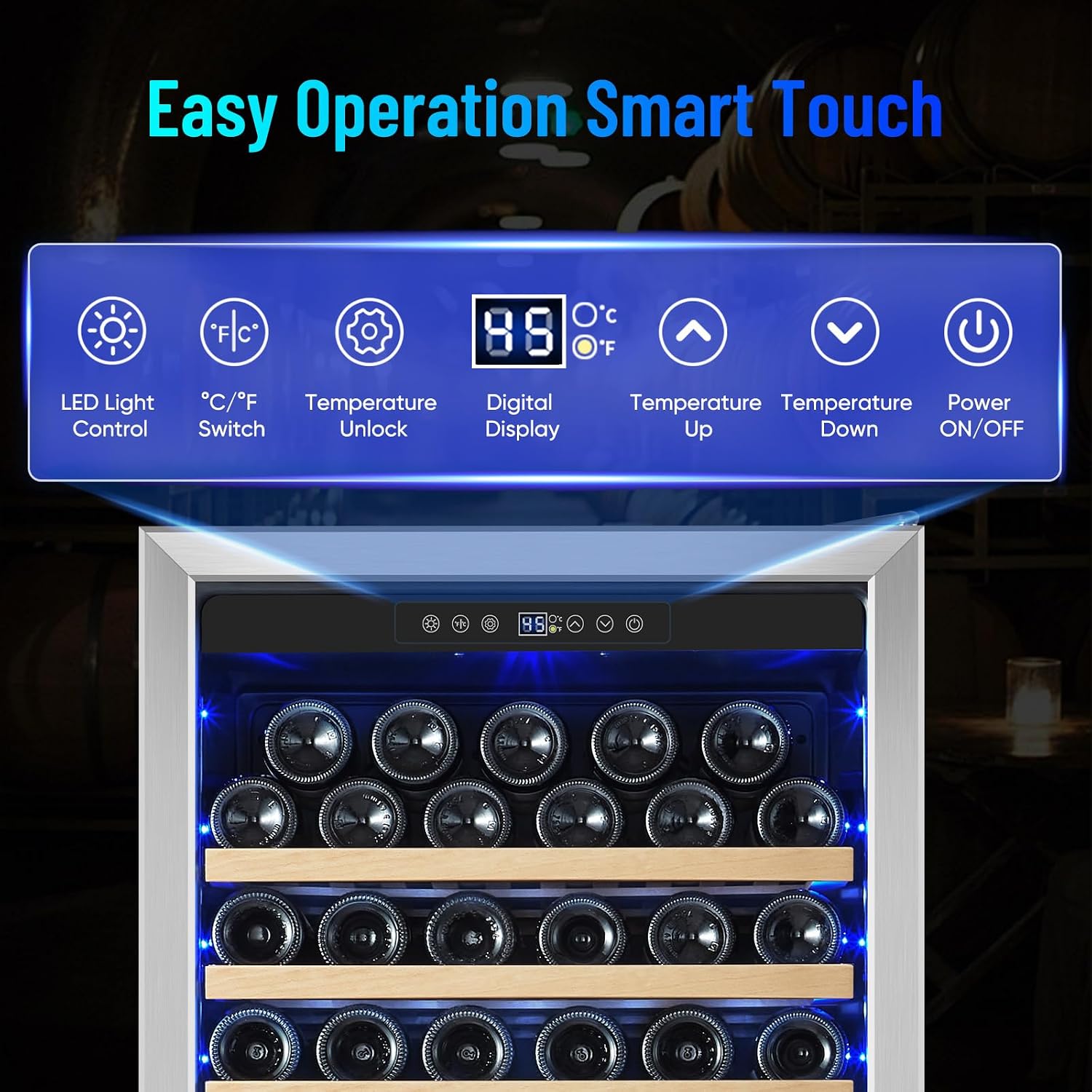 ORYMUSE Freestanding 180 Bottle Wine Fridge - 24' Built-in Cooler with Upgraded Compressor Cooling and Intelligent Temperature Memory, Large Capacity Refrigerator