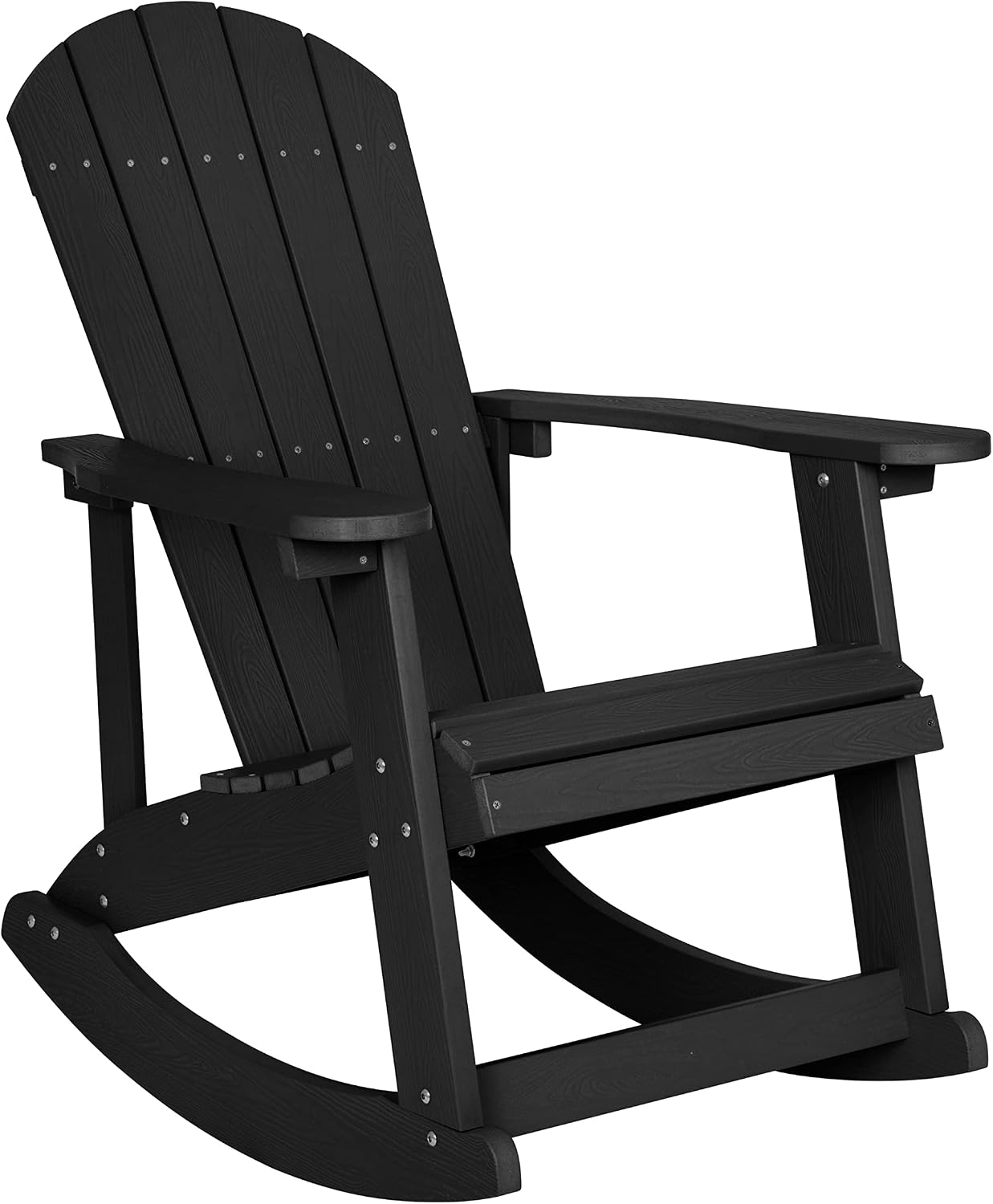 Flash Furniture Set of 2 Savannah Adirondack Rocking Chairs - Commercial Grade All-Weather Black Poly Resin Wood - Matching Side Table