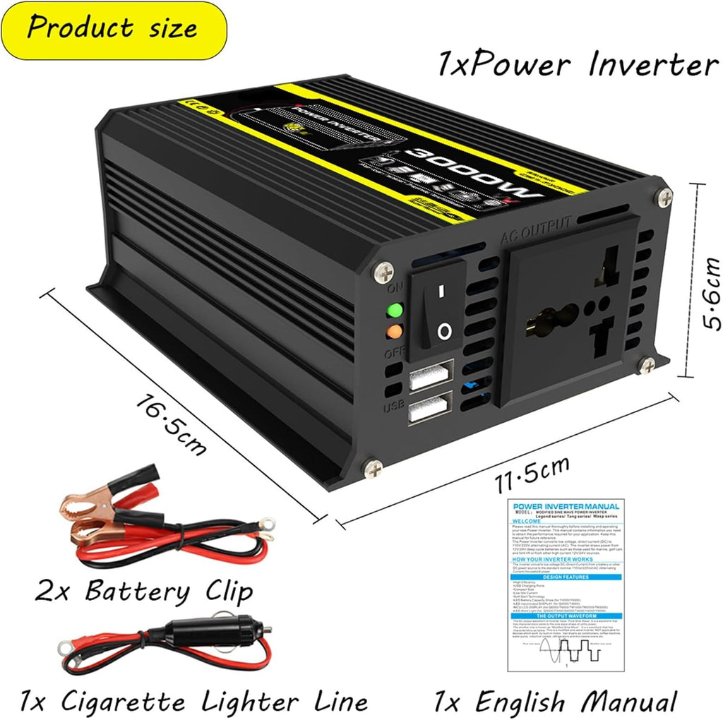 3000W Solar Inverter System Kit with 50W Waterproof Foldable Solar Panel 50 A Solar Charge Controller Complete Power Kit with 2 USB Ports 1 Outlet Home Grid System(Black,12v-110v)