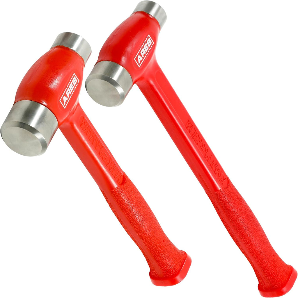 ARES 4131033 – 2-Piece Flat Steel Face Deadblow Hammer Set - 36oz and 43oz Hammers - Steel Shot-Filled Head for Greater Accuracy and Striking Force – Flat Steel Ends for Precise, Powerful Force