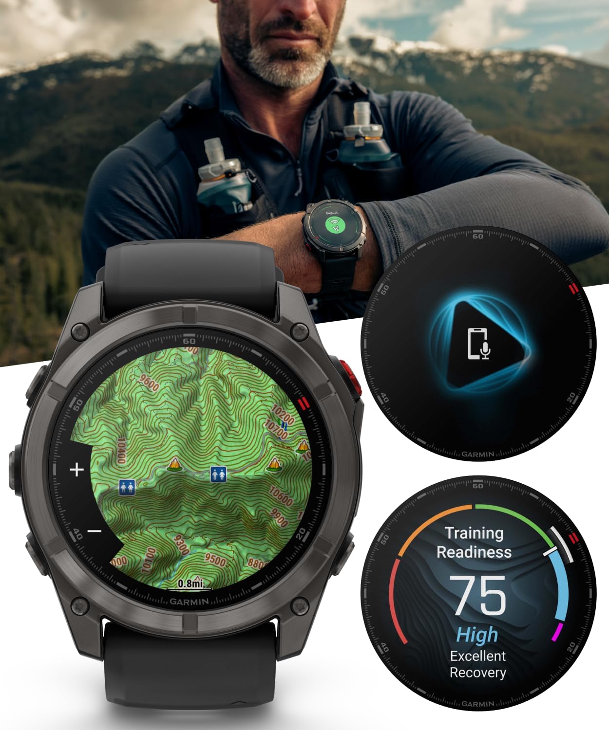 Wearable4U Garmin Fenix 8 Pro – 51mm AMOLED LTE & Satellite Connected Multisport GPS Smartwatch, inReach Technology: Sapphire Carbon Gray DLC Titanium w/Black-Pebble Gray Silicone Band Power Bundle