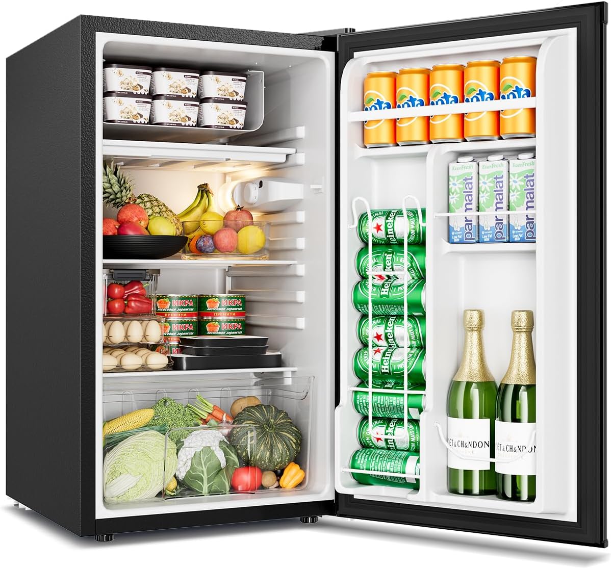 Feelfunn Mini Fridge with Freezer - 3.2 Cu.Ft Single Door Mini Refrigerator with Adjustable Thermostat, Small Fridge for Bedroom, Apartment, Dorm - Black