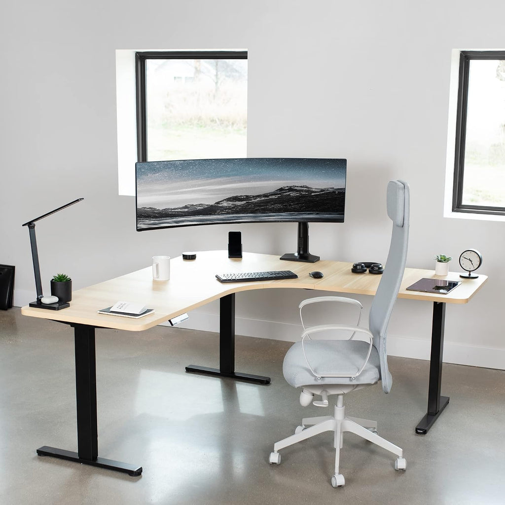 VIVO Universal 71 x 71 inch Curved Corner Table Top for L-Shape Sit to Stand Height Adjustable Home and Office 3-Leg Desk Frames, Light Wood Desktop, DESK-TOP2CC
