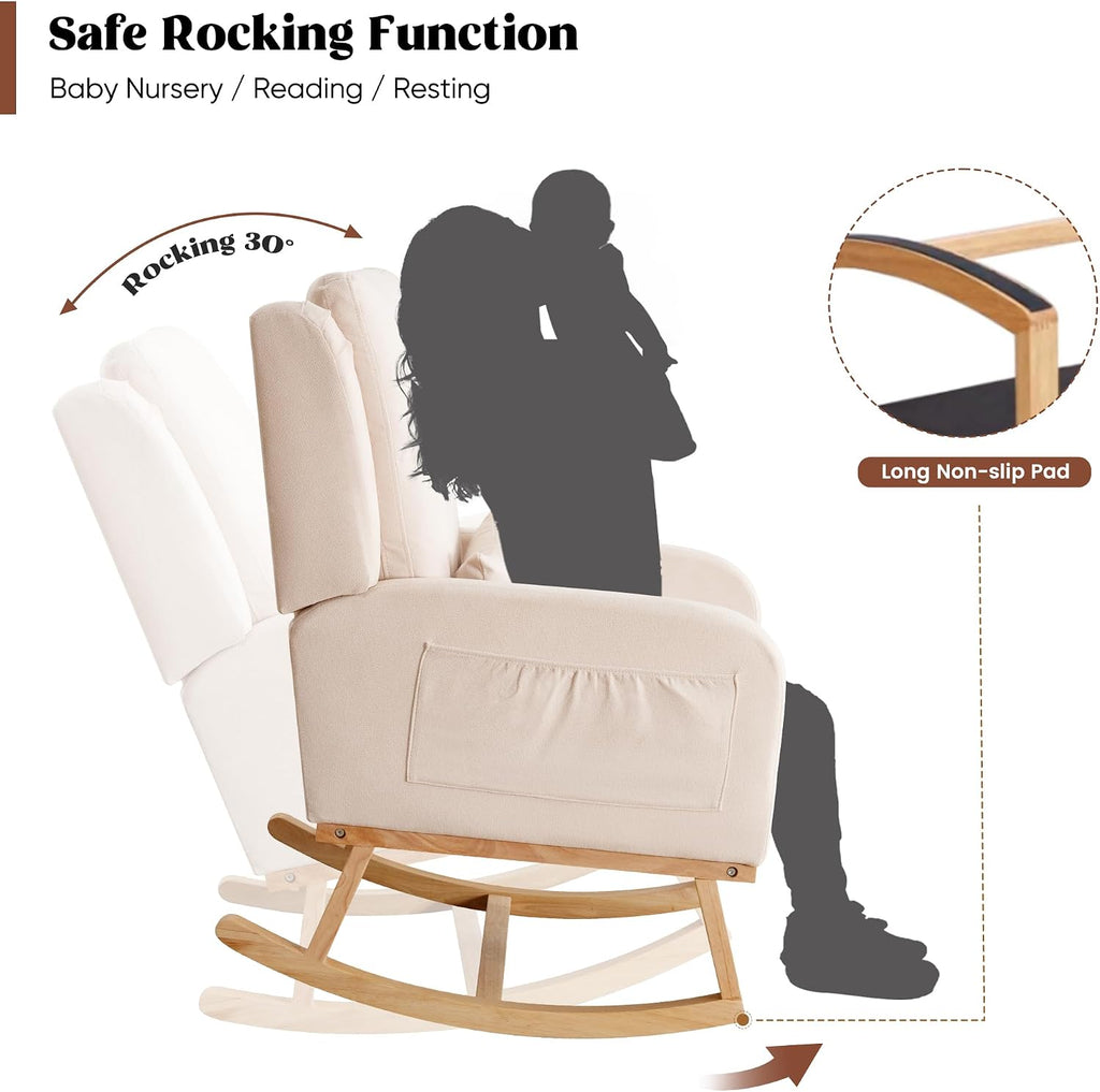 HCHAIRH Rocking Chair Nursery, Nursing Rocking Chairs with Lumbar Pillow, Comfy Modern Nursery Glider Rocker Morden Accent Rocking Chair for Mom Nursery, Living Room, Bedroom, Beige
