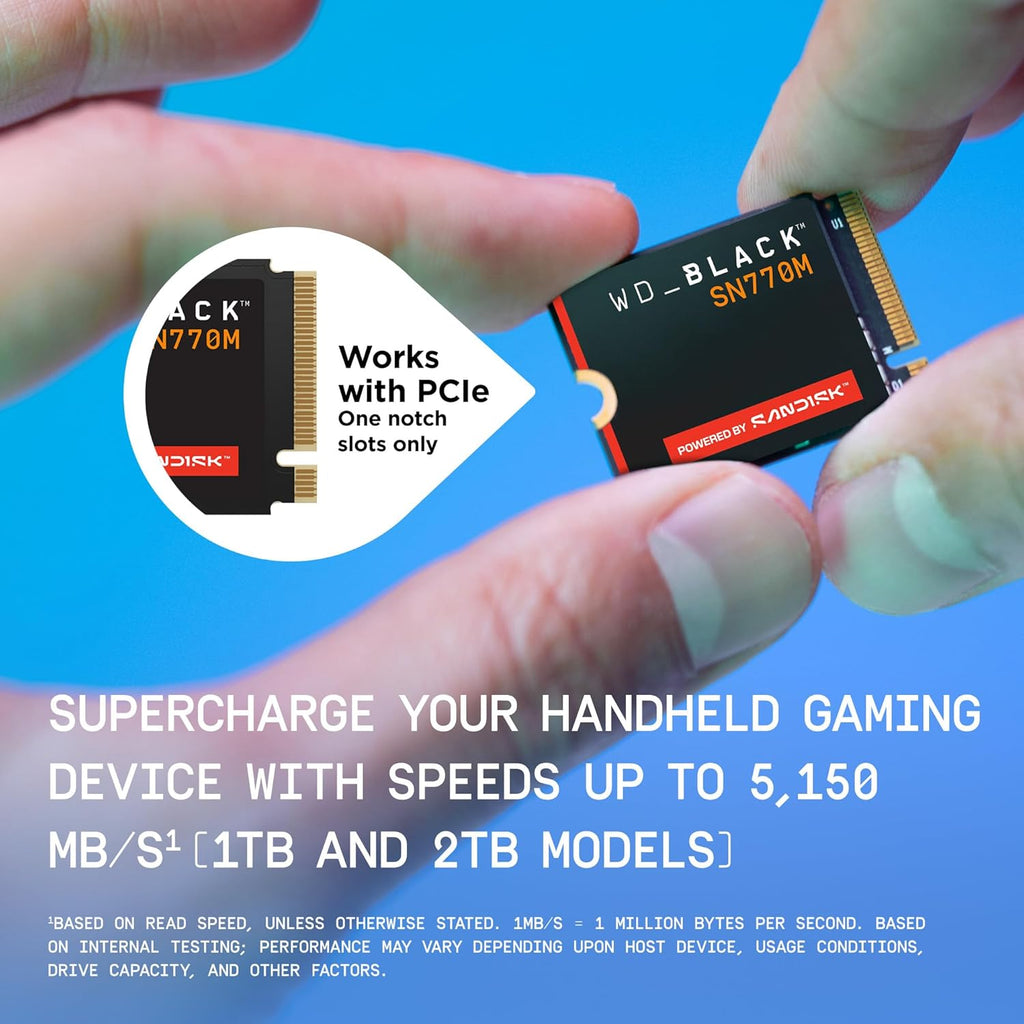 WD_Black SN770M 1TB M.2 2230 NVMeSSD - PCIe Gen 4.0, Speeds up to 5150 MB/s, for Handheld Gaming Devices and Compatible laptops, TLC 3D NAND, Great for Asus ROG Ally, Steam Deck, Microsoft Surface