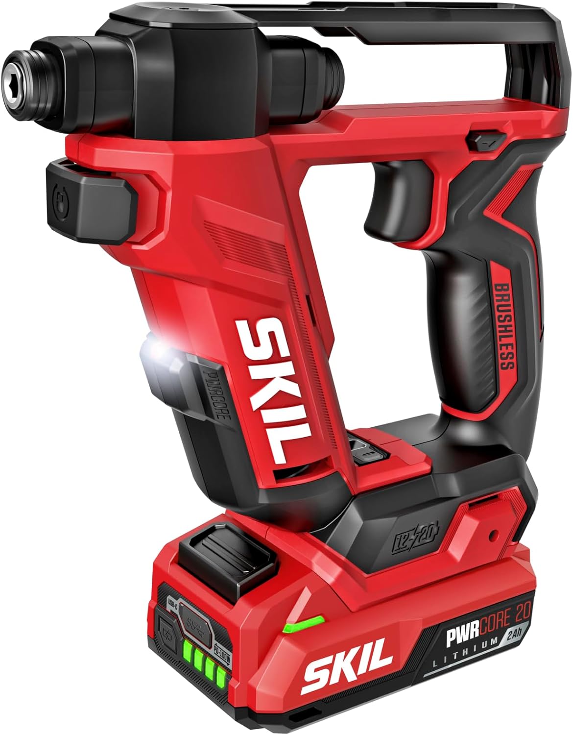 SKIL PWR CORE 20 Brushless 20V Flip Drill Driver Kit with Double Collect Flip Head, Torque Settings & Magnetic On-board Storage, Includes 2.0 Ah USB-C Battery and Charger - DL6300D-12