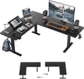 FEZIBO 63 x 55 L Shaped Standing Desk Adjustable Height, 63 Inch Electric Stand up Corner Computer Desk, Sit Stand Home Office Desk with Splice Board, Black