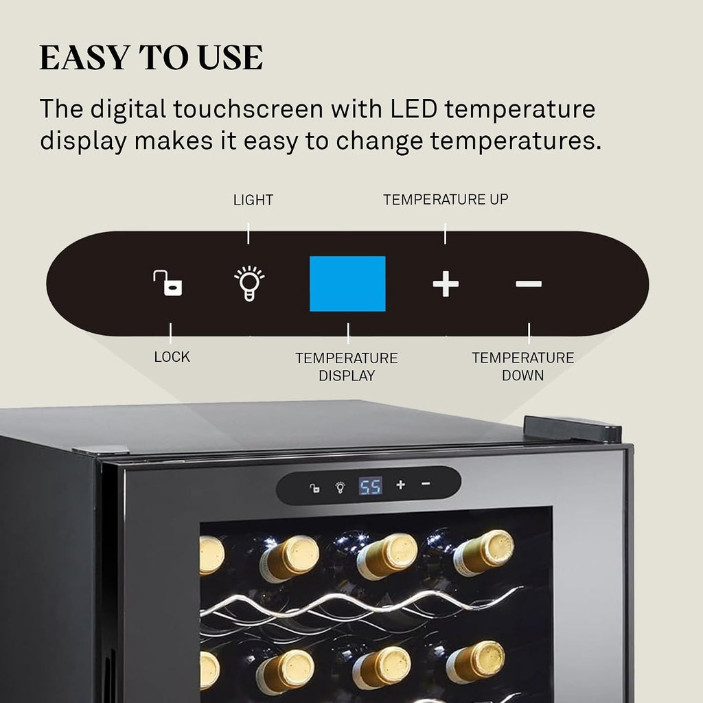Wine Enthusiast 20-Bottle Compressor Wine Cooler - Freestanding 1.8 Cu. Ft. Wine Refrigerator for Home & Kitchen, Energy-Efficient Cooling of 41-64°F, Adjustable LED Touchscreen & Temperature Display