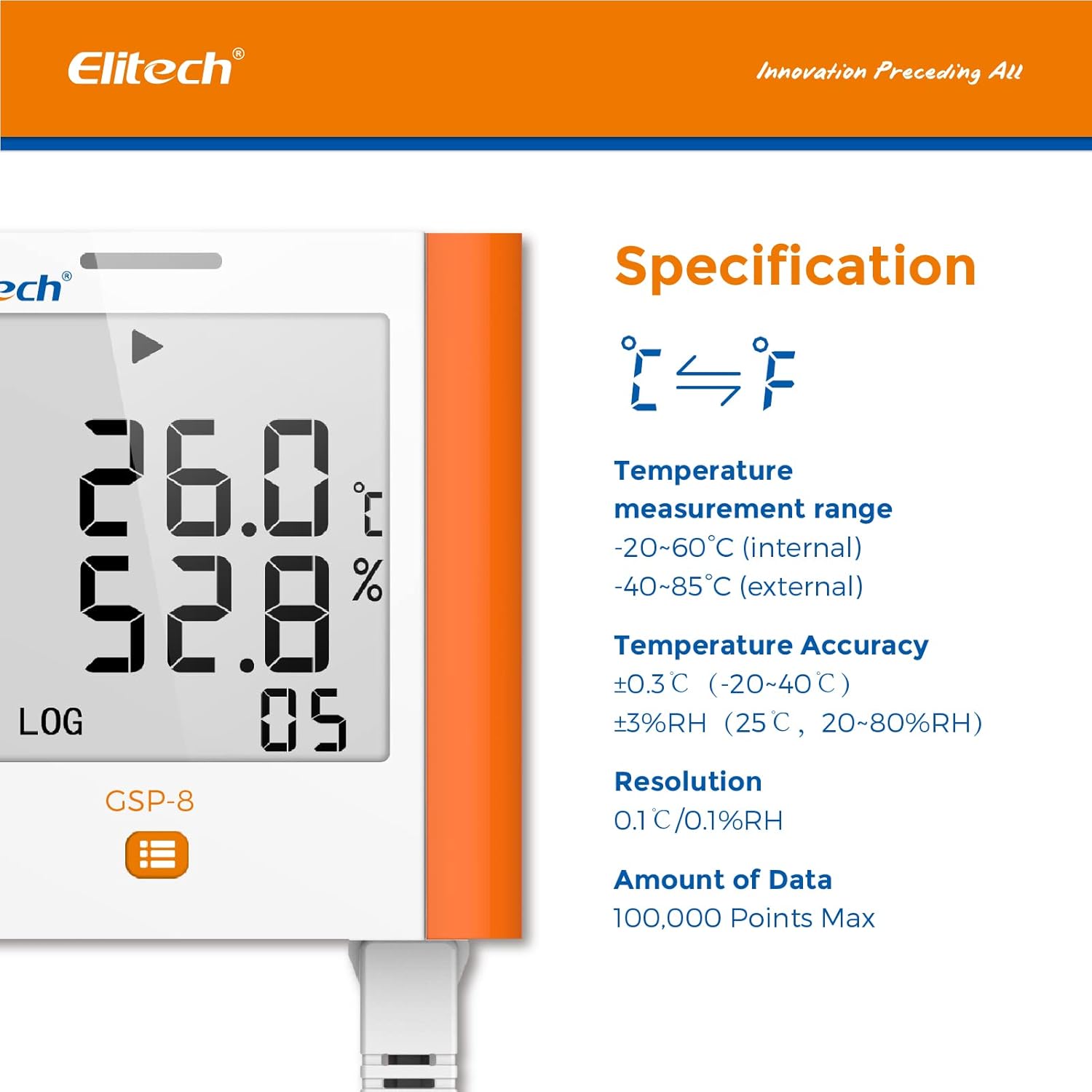 Elitech Digital Temperature Humidity Data Logger Medical Refrigerator Thermometer Vaccine Fridge Temperature Monitor Max Min Value, GSP-8, 10 Pack
