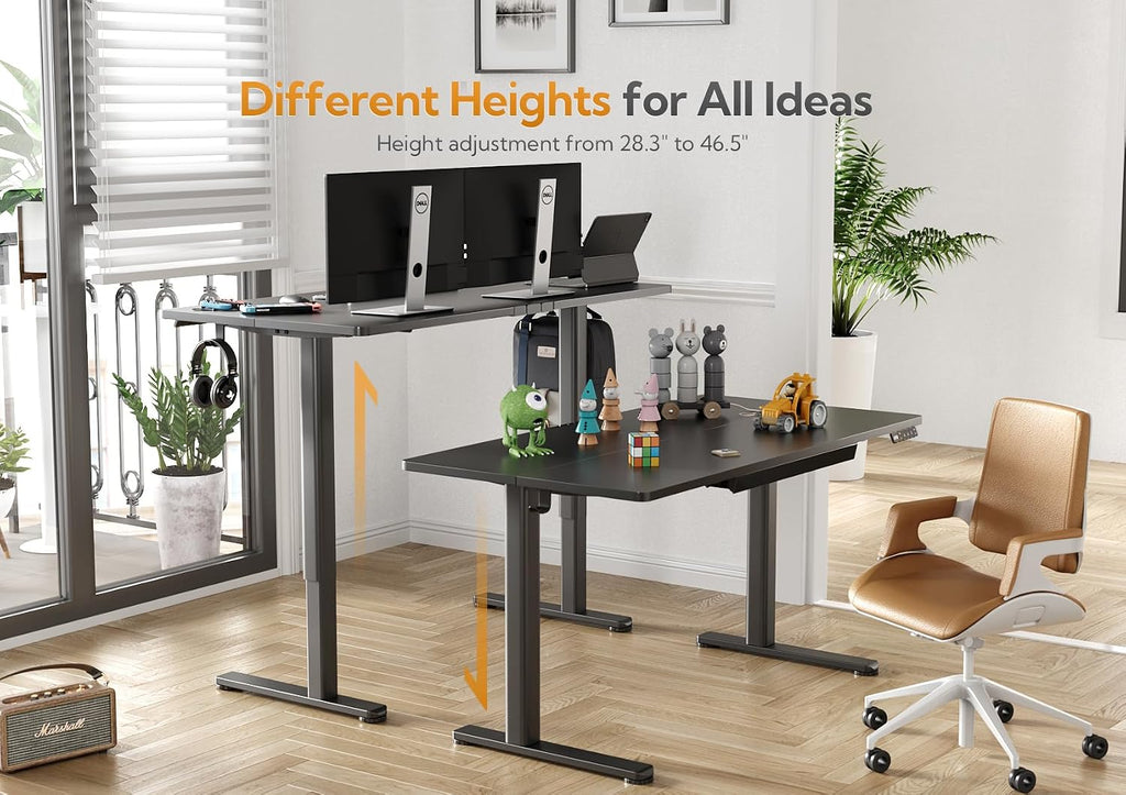 Claiks Standing Desk with Drawers, 55x24 Inch Electric Adjustable Height Stand Up Desk Computer Workstation, Black