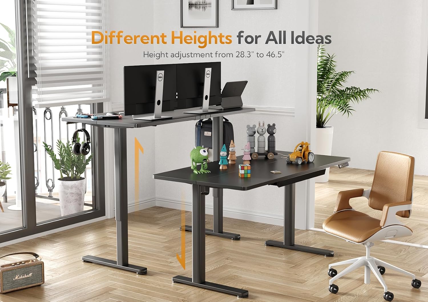Claiks Standing Desk with Drawers, 55x24 Inch Electric Adjustable Height Stand Up Desk Computer Workstation, Black