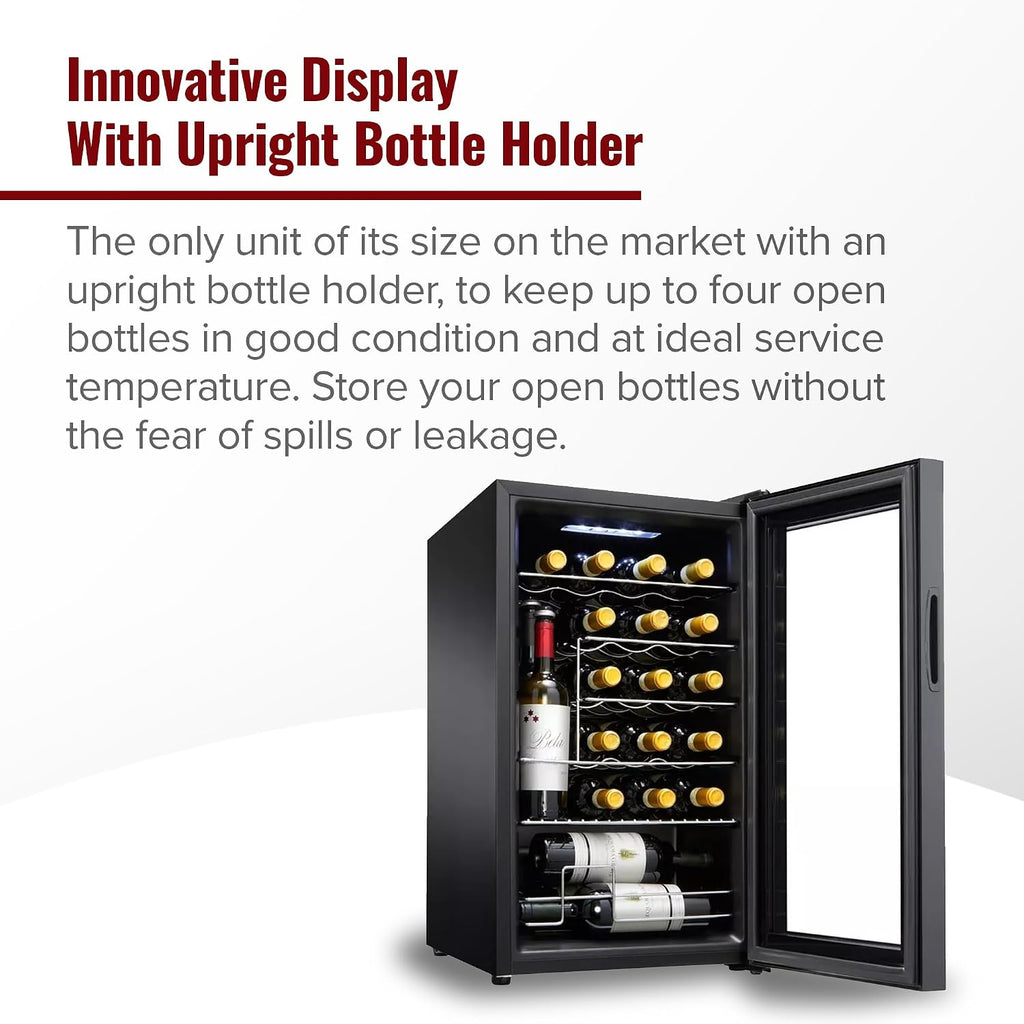 Wine Enthusiast 24-Bottle Compressor Wine Cooler w/Upright Bottle Storage - Freestanding 2.4 Cu. Ft. Wine Refrigerator, LED Digital Control Panel, Energy-Efficient Cooling of 41-64°F