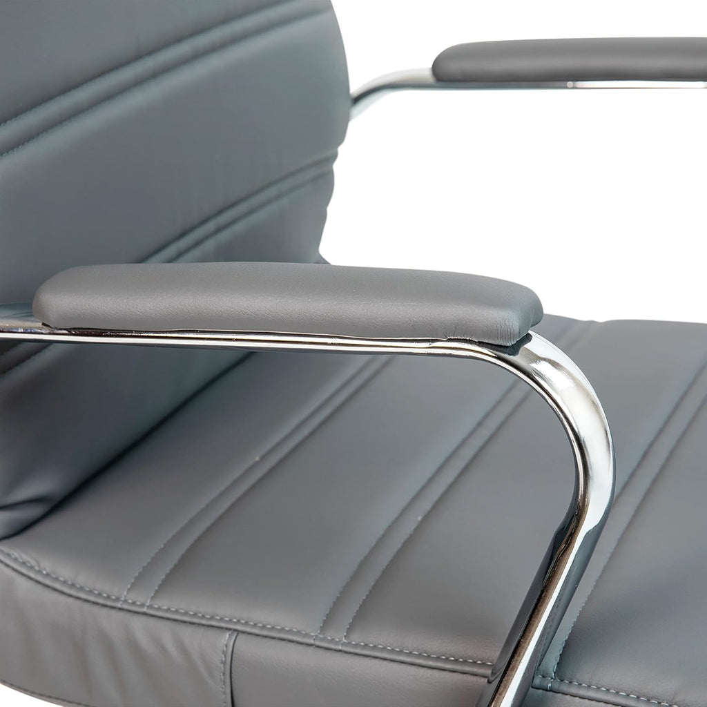 Flash Furniture Whitney Mid-Back Swivel LeatherSoft Desk Chair with Padded Seat and Armrests, Adjustable Height Padded Office Chair, Gray/Chrome