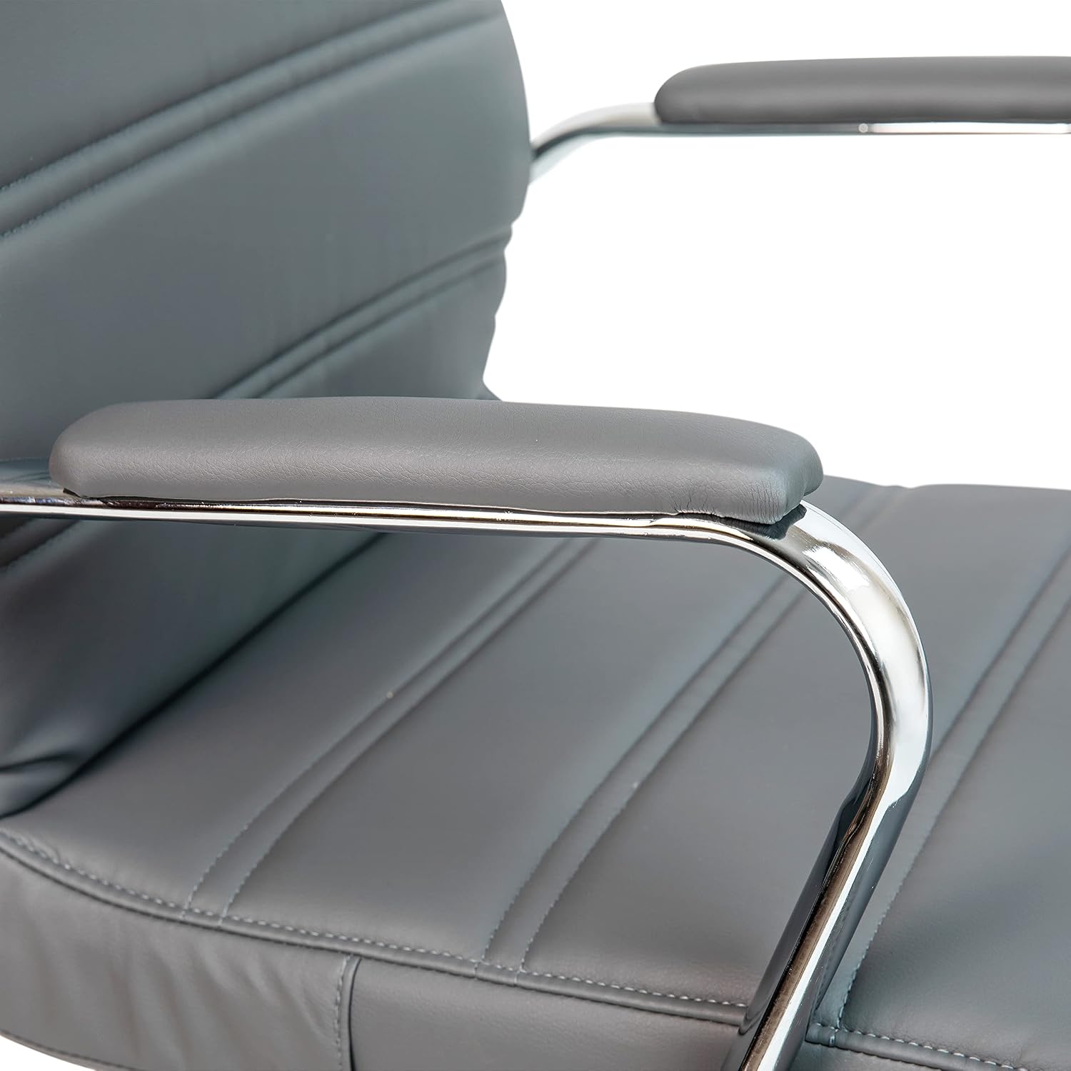 Flash Furniture Whitney Mid-Back Swivel LeatherSoft Desk Chair with Padded Seat and Armrests, Adjustable Height Padded Office Chair, Gray/Chrome