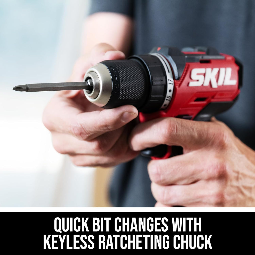 SKIL PWR CORE 12V Brushless 1/2 In. Compact Variable Speed Drill Driver & 1/4 In. Hex Compact 3-Speed Impact Driver Kit, Includes 2.0Ah Battery and 20W USB-C Charger - CB8429A-11