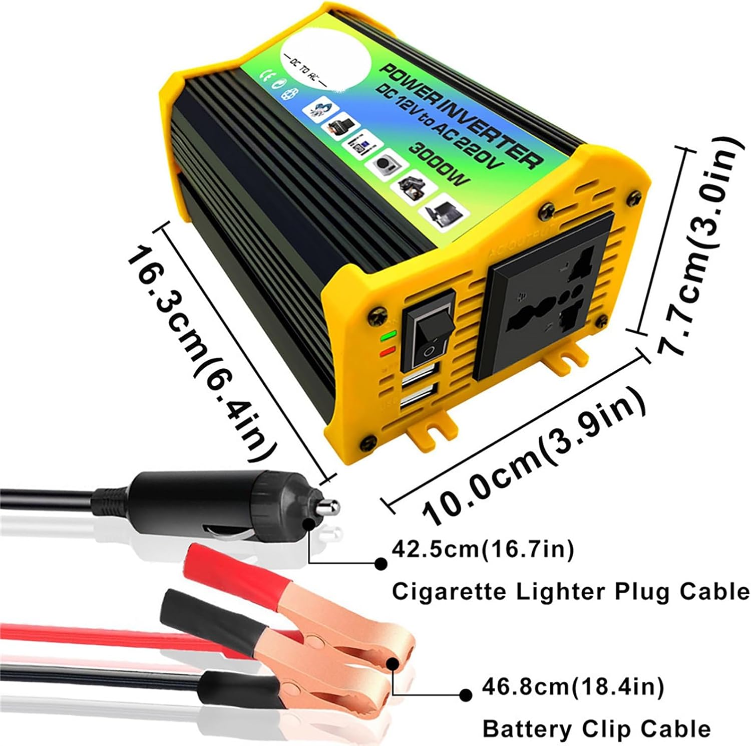 Solar Panel Inverter Kit with Dual USB, 18W Monocrystalline Solar Panel, 3000W Power Inverter DC12V to AC110V/220V, 30A PWM Charge Controller – Portable Solar Power System for Camping and Travel(Black