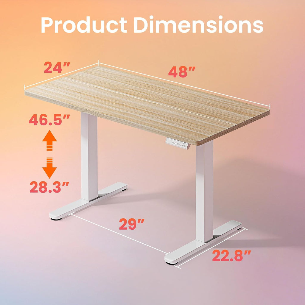 HUANUO Electric Standing Desk,48' x 24' Height Adjustable Desk, 4 Memory Height Settings, Sit to Stand Up Desk for Home Office, with Headphone Hook, Cable Manager, Natural