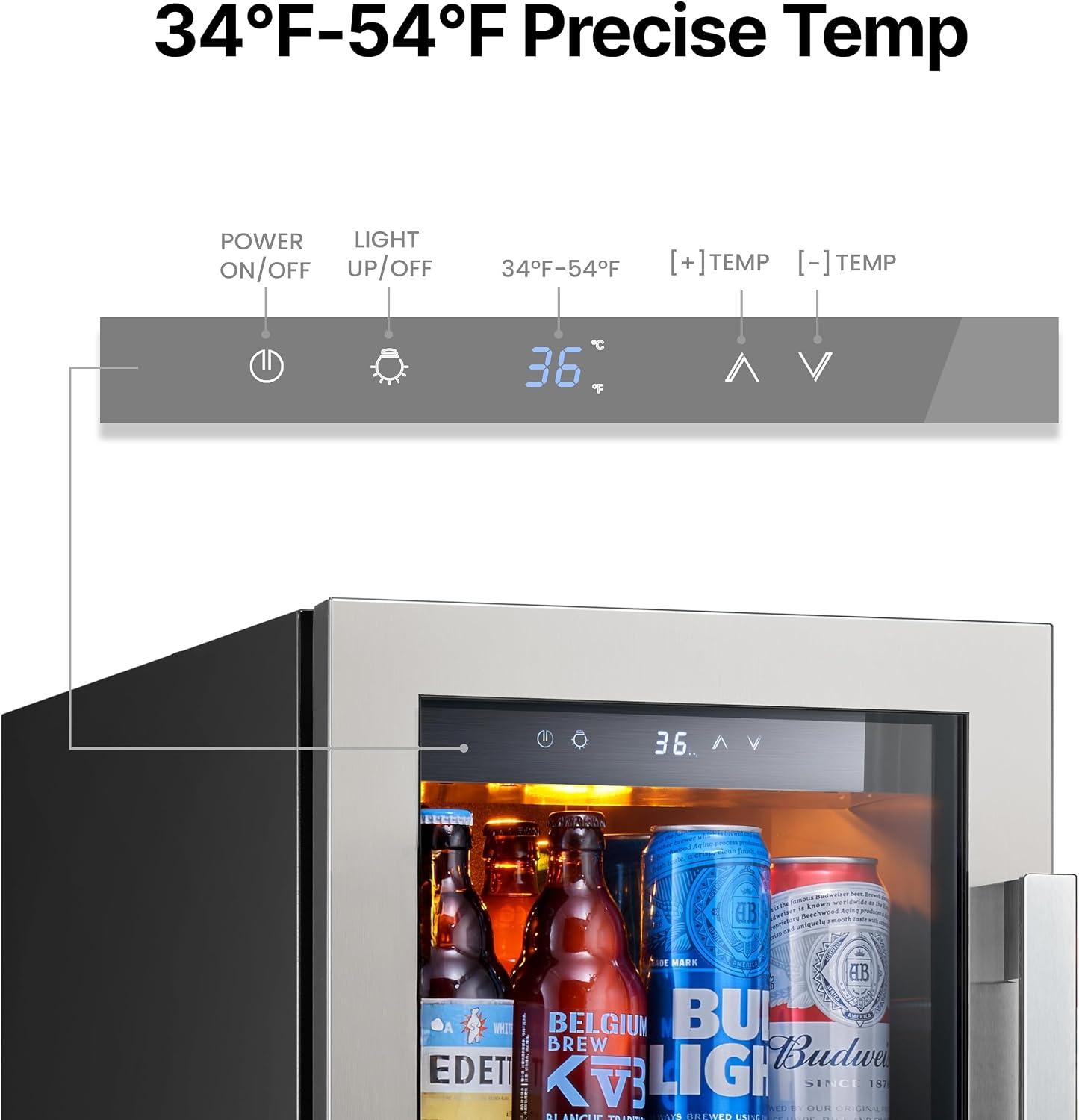 Ca'Lefort Beverage Refrigerator 15 Inch, 100 Cans Mini Fridge with Double Glass Door, Built-in or Freestanding Drink Cooler with Amber LED Light, Beverage Fridge for Kitchen Bar Office(Left-Hinged)