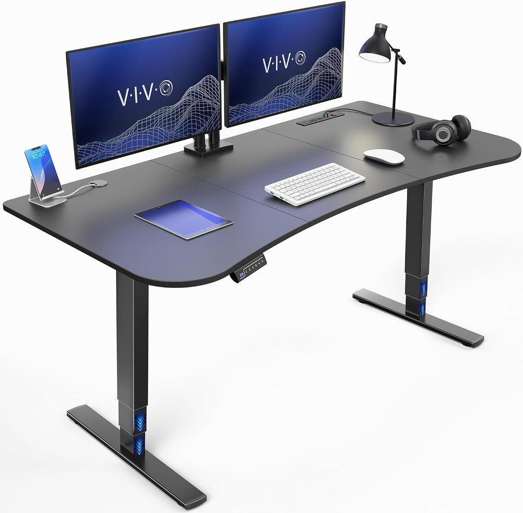 VIVO Electric 63 x 32 in Standing Desk with Built-in Power Strip, Touch Screen Adjustment, 220 lb Frame Support, 2E Series, Black Top Black Frame, DESK-KIT-2EBAC