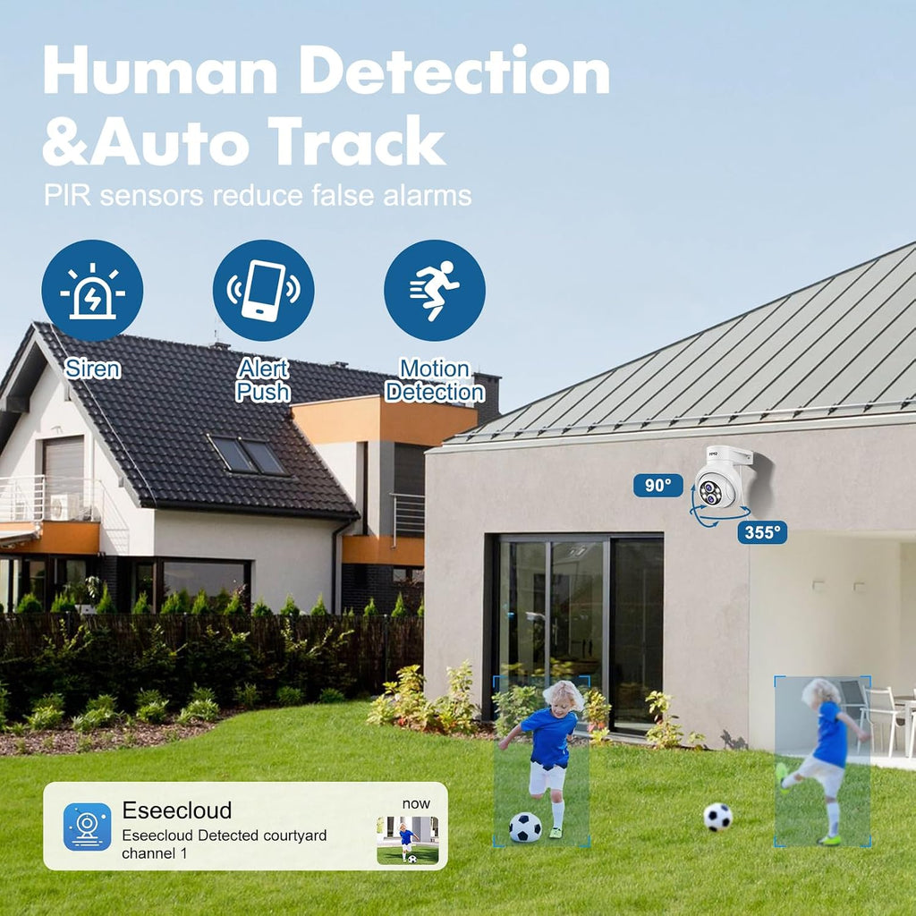【Wireless Pro,10X Zoom】Wireless Security Camera System with 10.1inch LCD Monitor,5G/2.4G,4PCS 2K Dual Lens Outdoor Security Cameras with 1TB HDD,10CH, PTZ,Auto Tracking, Color Night Vision, 2-Way Talk