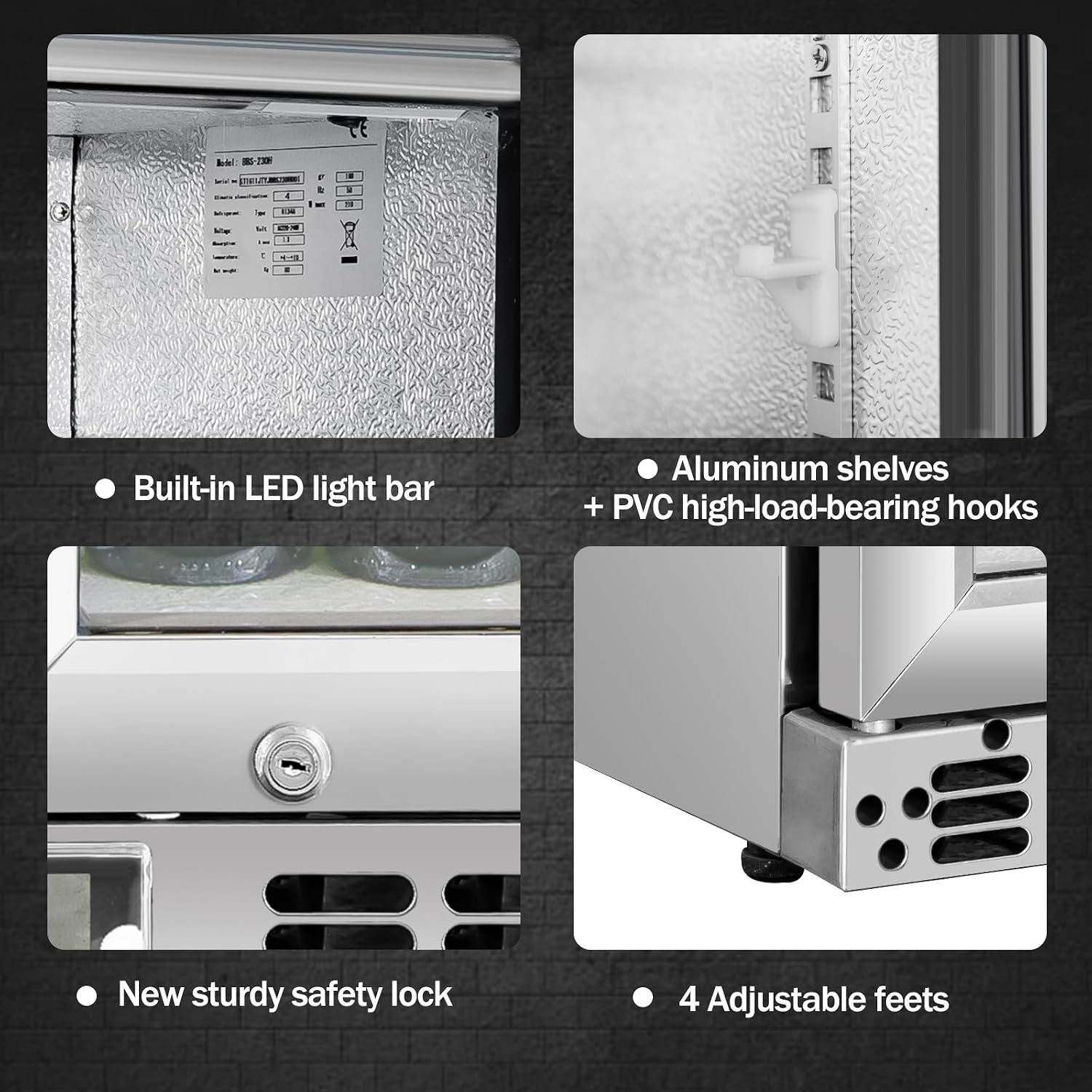 Back Bar Cooler with 2 Glass Doors Under Counter Commercial Beverage Refrigerator Silver Stainless Steel 7.4 Cu.ft. ETL Drink Fridges for Bar,Office