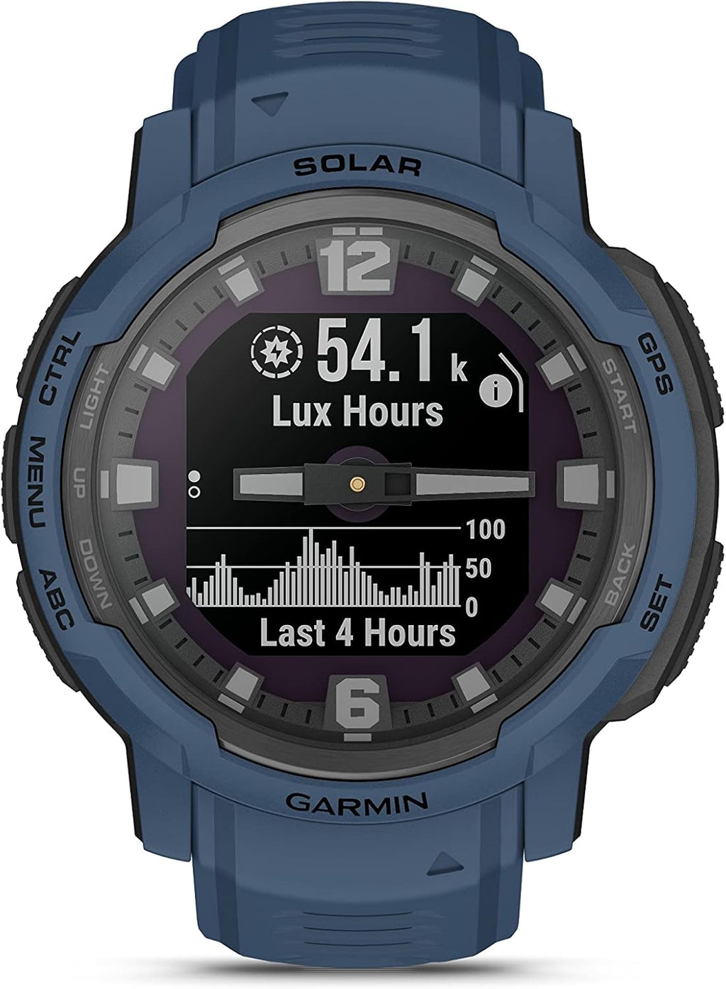 Garmin Instinct Crossover Solar, Rugged Hybrid Multisport GPS Smartwatch, Tidal Blue | Heart Rate Monitor, Analog Hands, Digital Display, Up to 28 Day Battery Life w/Signature Series Charging Bundle