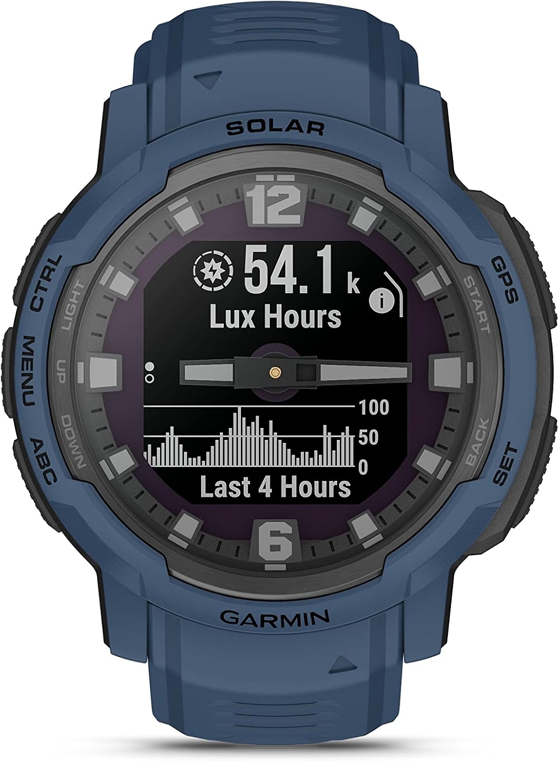 Garmin Instinct Crossover Solar, Rugged Hybrid Multisport GPS Smartwatch, Tidal Blue | Heart Rate Monitor, Analog Hands, Digital Display, Up to 28 Day Battery Life w/Signature Series Charging Bundle