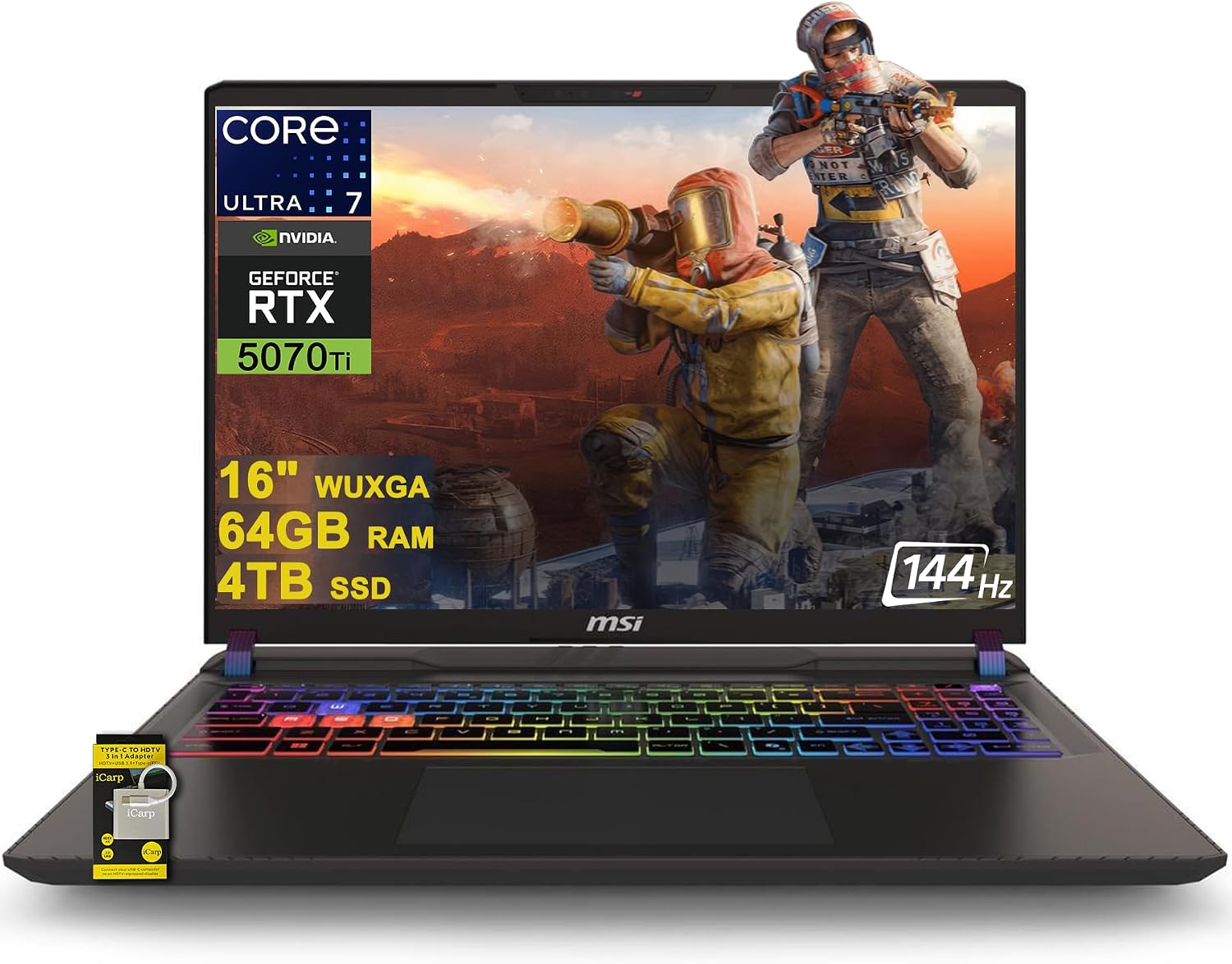 msi Vector 16 HX AI Gaming Laptop 16' WUXGA IPS 144Hz Intel 20-core Ultra 7 255HX (>i9-14900HX) 64GB DDR5 4TB SSD GeForce RTX 5070 Ti RGB Backlit Thunderbolt5 Win11 ICP Hub PC