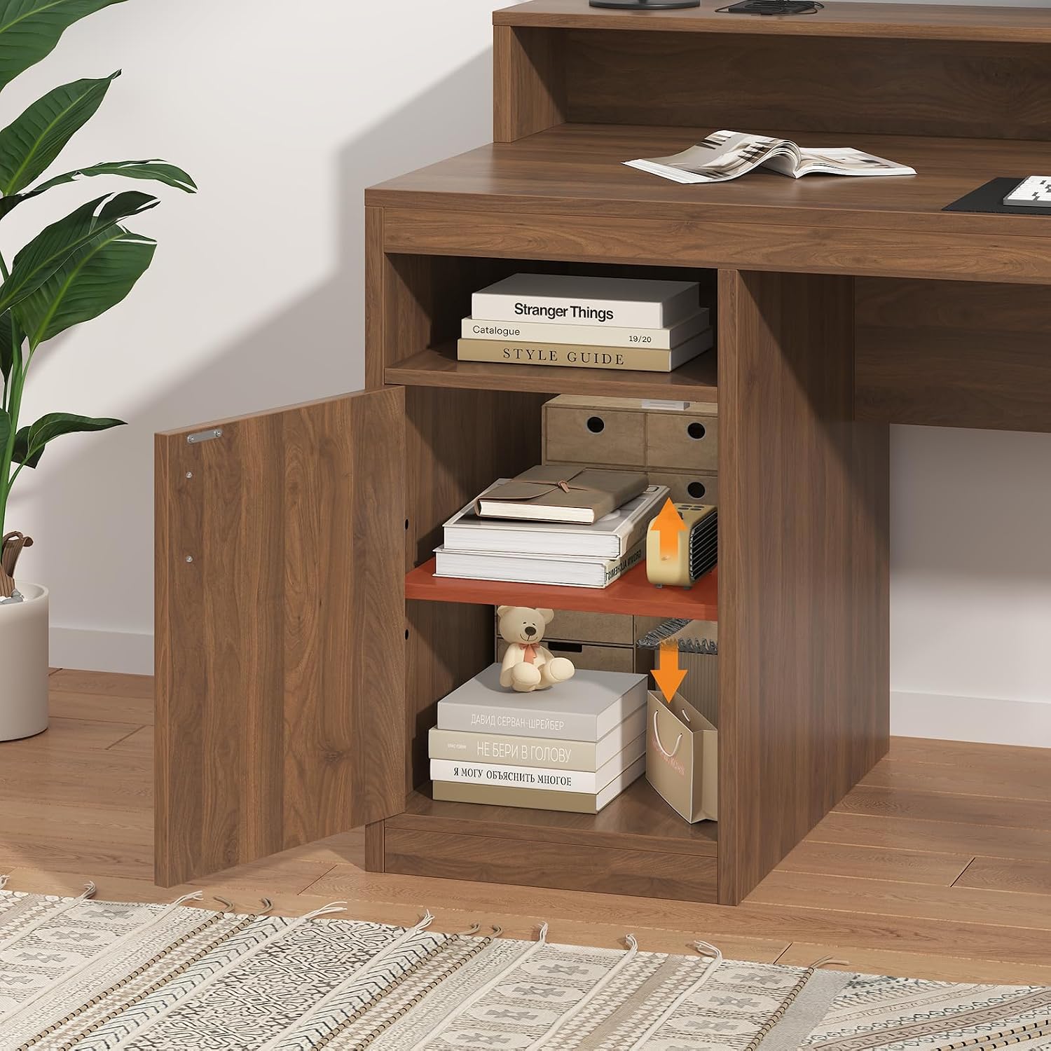 YOMILUVE Computer Desk with 3 Drawers & Storage Shelves, 65 Inch Home Office Desk with File Drawer & Cabinet, Writing Study Desks with Monitor Stand & Printer Shelf, Executive Desk, Brown