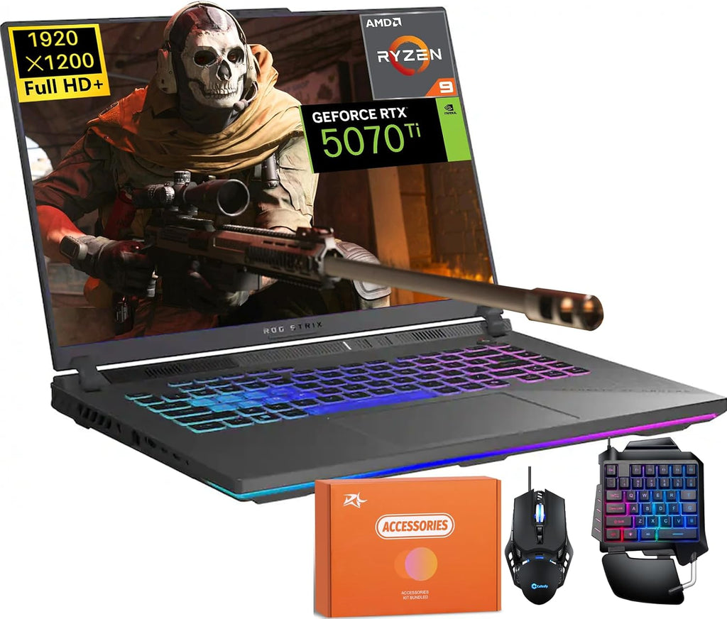 ASUS 2025 ROG Strix G16 Gaming Laptop, Ryzen 9 8940HX (16 Cores, Up to 5.3GHz), 64GB DDR5, 2TB SSD, 12GB GDDR7 RTX 5070Ti, 16' 1900 x 1200 (WUXGA), Windows 11 Pro, W/One-Handed Keyboard & Design Mouse