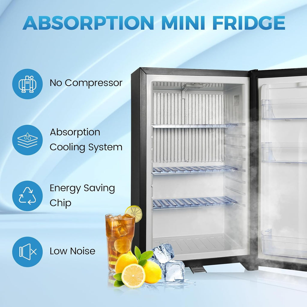Mini Fridge for Bedroom, 1.78 cu.ft 110V Quiet Fridge with Lock, Small Silent Compact Refrigerator for Dorm RV Hotel Office, Noise Absorption, Black