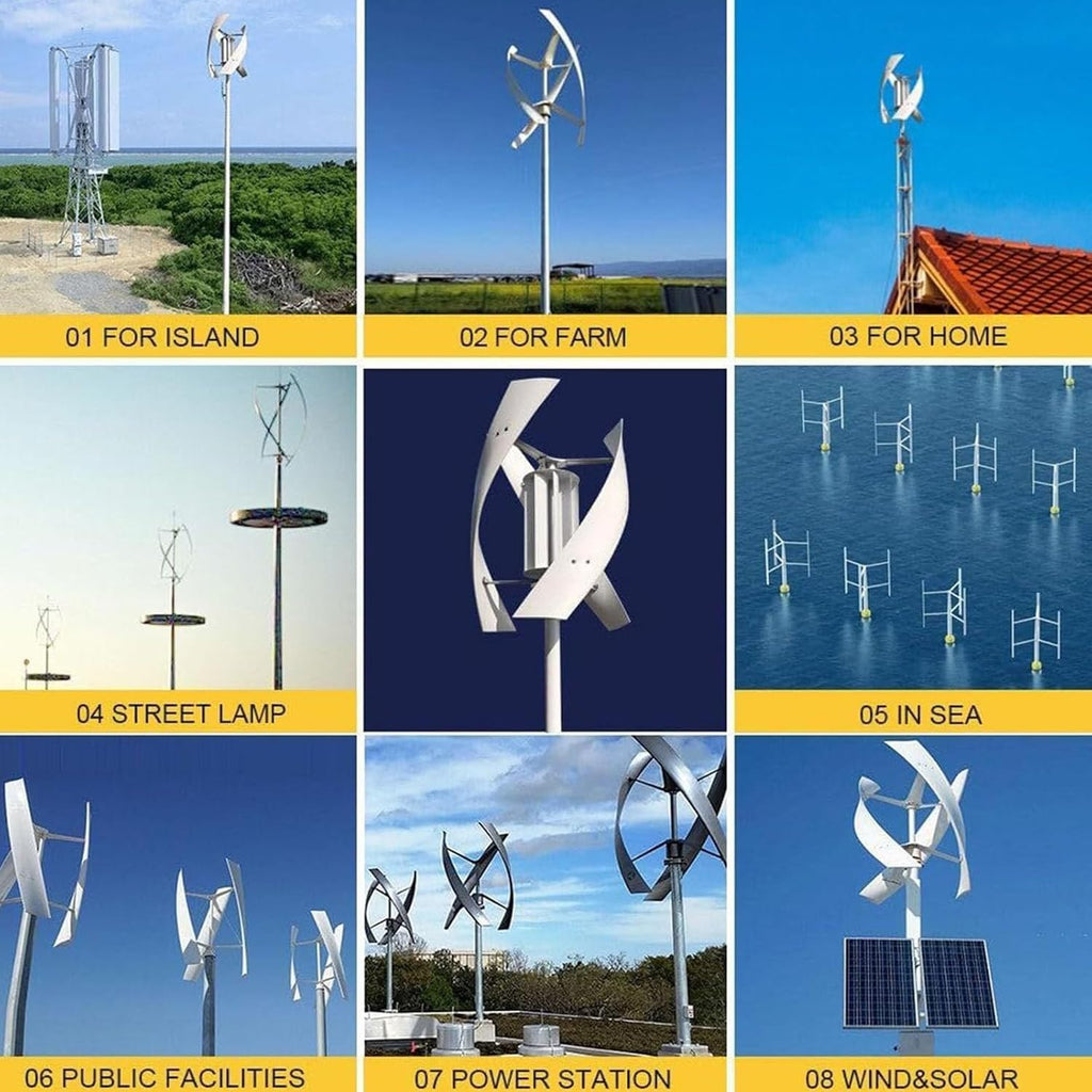 3000W 12V Portable Vertical Wind Turbine Generator Kit - 3 Blade Helix Design, Charge Controller for Marine, RV, Home, Industrial Energy Solutions & Off-Grid Power