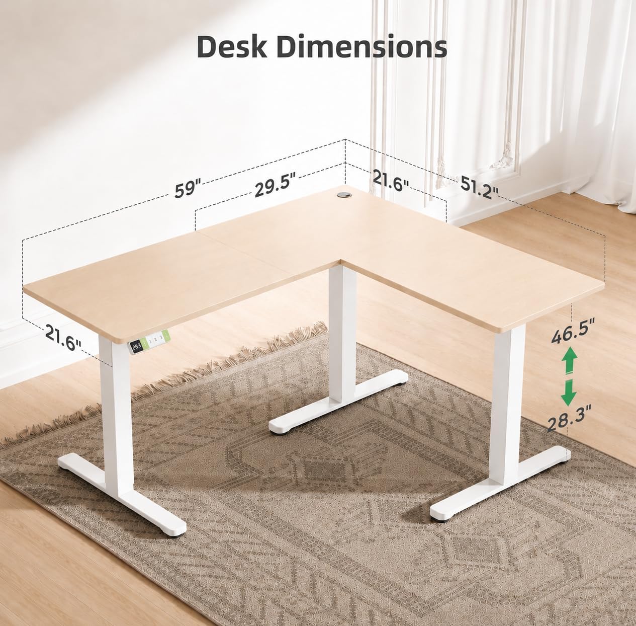 Claiks L Shaped Height Adjustable Electric Standing Desk with Dual Motors and Headphone Hook,59' Corner Sit Stand Desk with Memory Presets for Home Office & Gaming, Natural