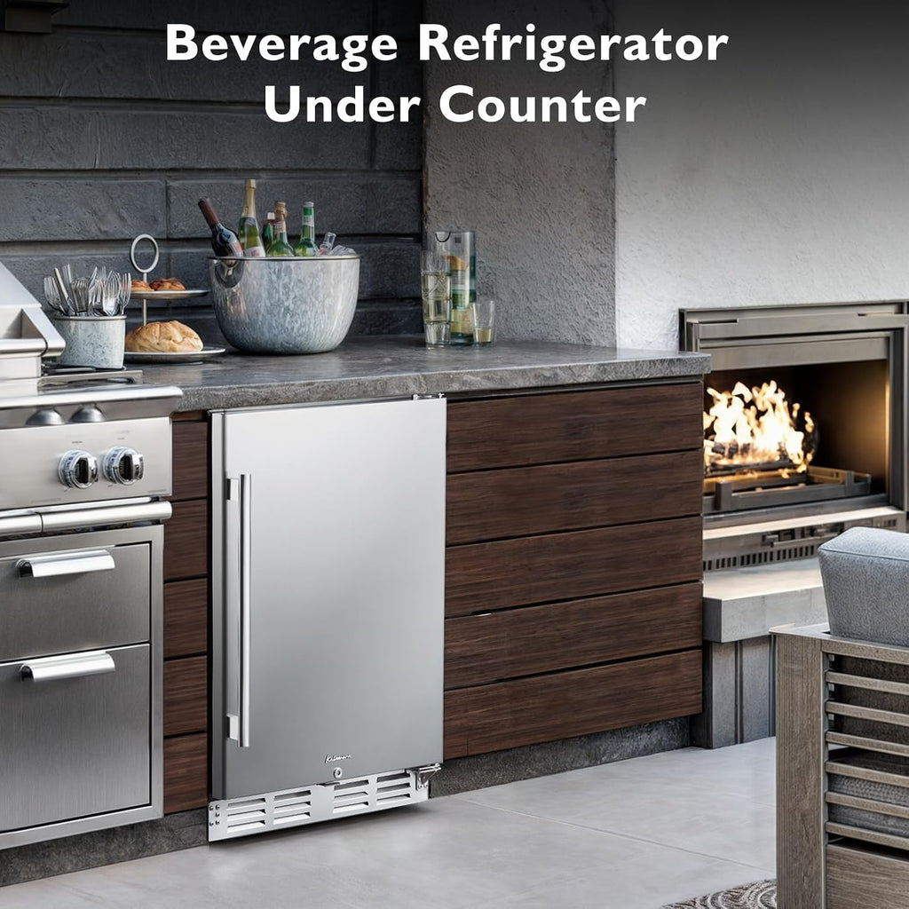 Kalamera 24 inch Stainless Steel Beverage Refrigerator, Under Counter Beverage Cooler for 154 Cans with 32-41℉ Temperature Range - Soda and Beer Refrigerator with Soild Stainless Door