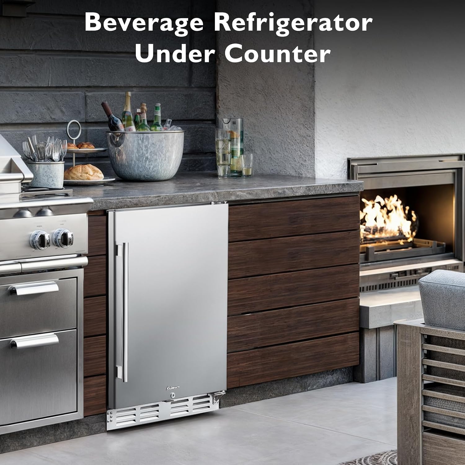 Kalamera 24 inch Stainless Steel Beverage Refrigerator, Under Counter Beverage Cooler for 154 Cans with 32-41℉ Temperature Range - Soda and Beer Refrigerator with Soild Stainless Door