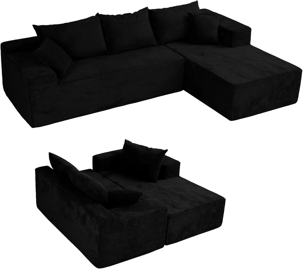Black 103' Cloud Couch Sectional Sofa in Box with L-Shape Chaise,Modern Modular Couches Upholstered with Deep Seat for Living Room,No Assembly Required