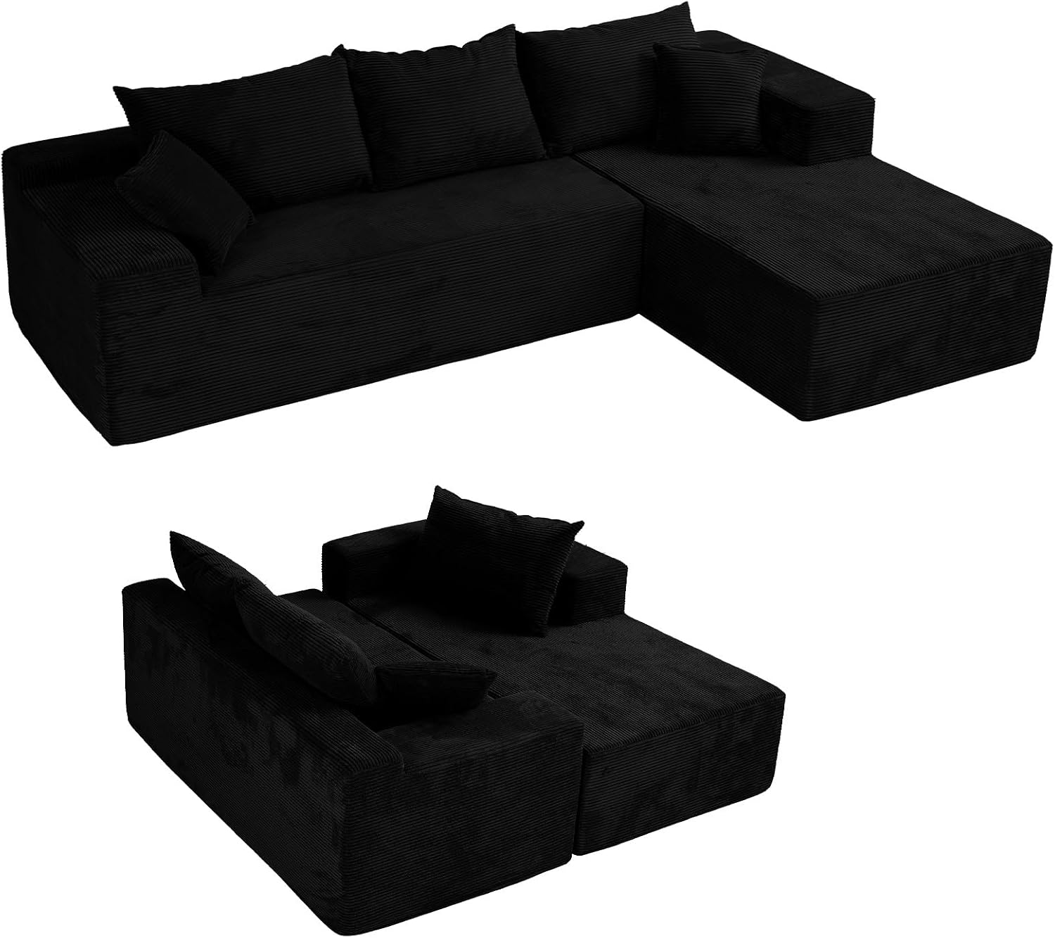 Black 103' Cloud Couch Sectional Sofa in Box with L-Shape Chaise,Modern Modular Couches Upholstered with Deep Seat for Living Room,No Assembly Required