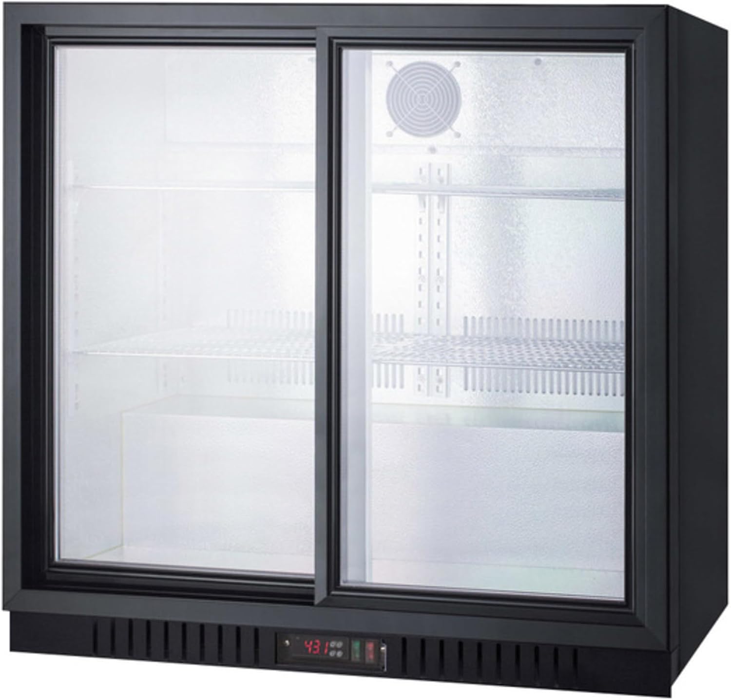 Summit SCR700B 36'' Freestanding Beverage Center with 7.4 cu. ft. Capacity 4 Adjustable Wire Shelves Lock Adjustable Thermostat and Automatic Defrost in Black