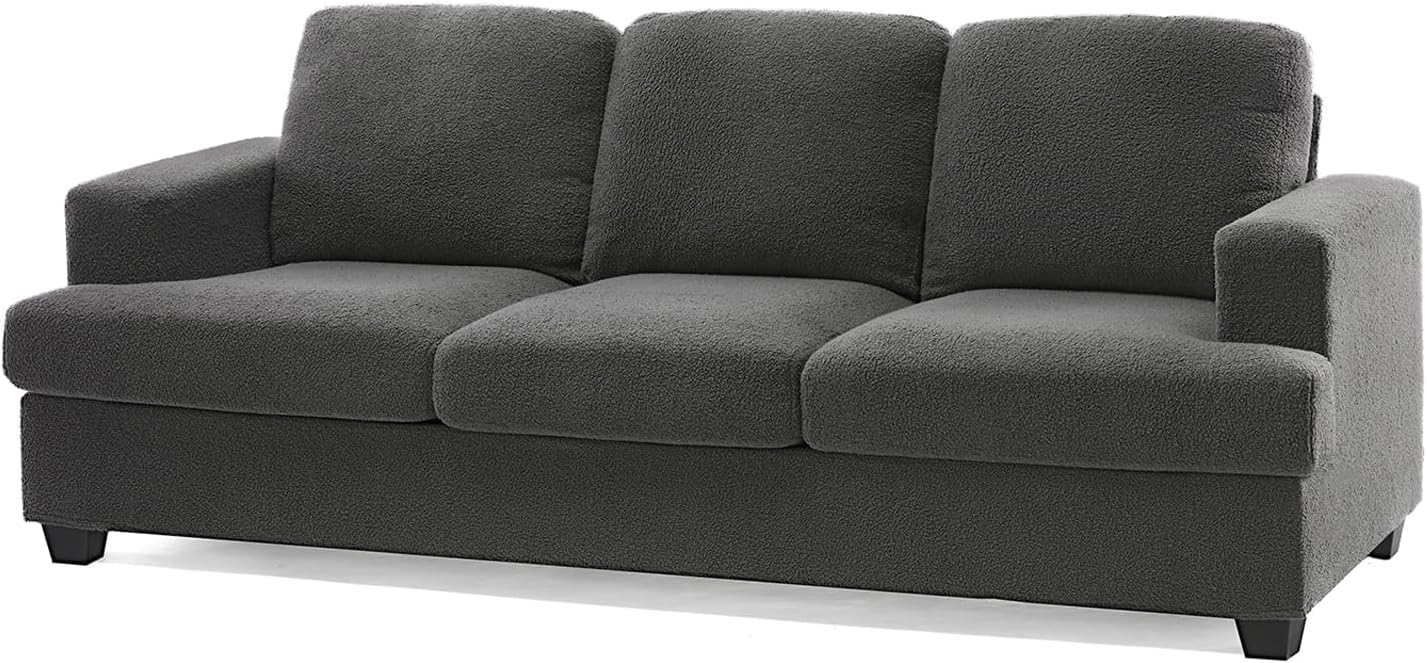 VanAcc 89 inch Sofa, 3 Seater Sofa with Extra Deep Seats, Modern Couch- Comfy Couch for Living Room Apartment Lounge, Grey Bouclé