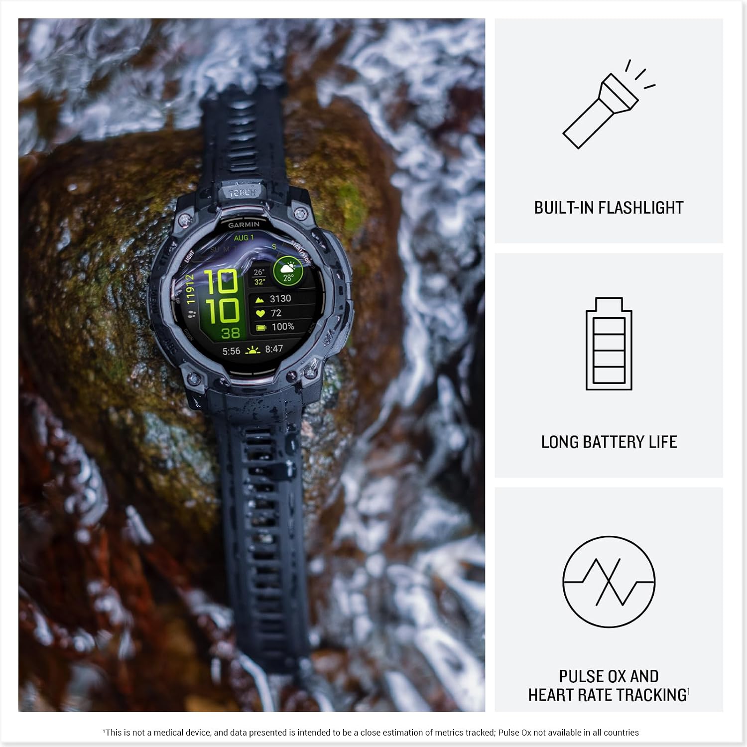 Garmin Instinct 3 Rugged 45mm Outdoor GPS Smartwatch, Black | Built to MIL-STD-810, Health Monitoring, Multi-GNSS with Signature Series Mission-Ready Power Dock