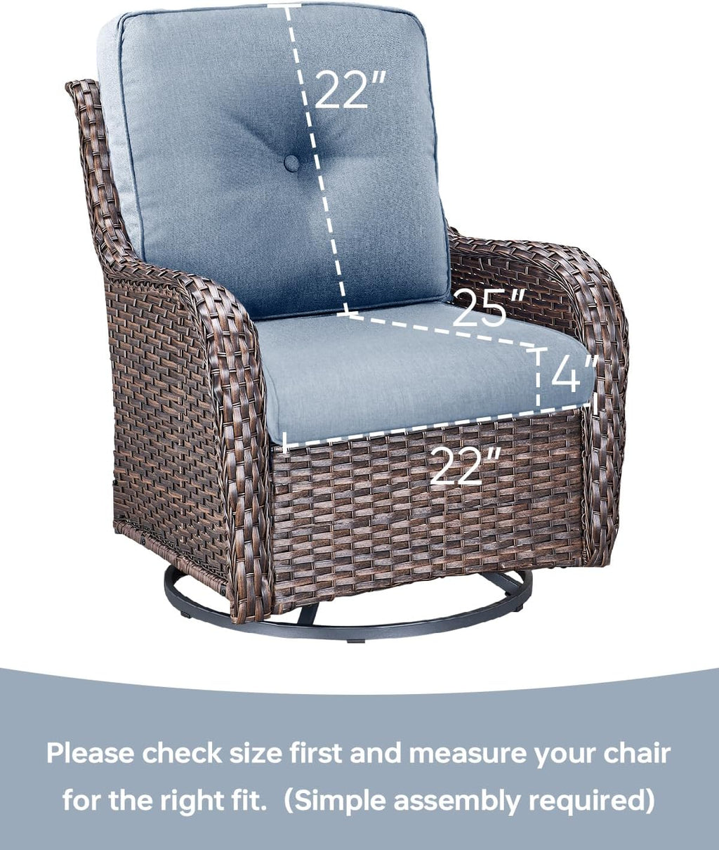Pop 22x25/22x24 Outdoor Replacement Cushions - 1 Set High Back Deep Seat Patio Furniture Cushion for Rattan Dining Swivel Rocking Chairs Loveseat Couch Sectional Sofa - Baby Blue/Button