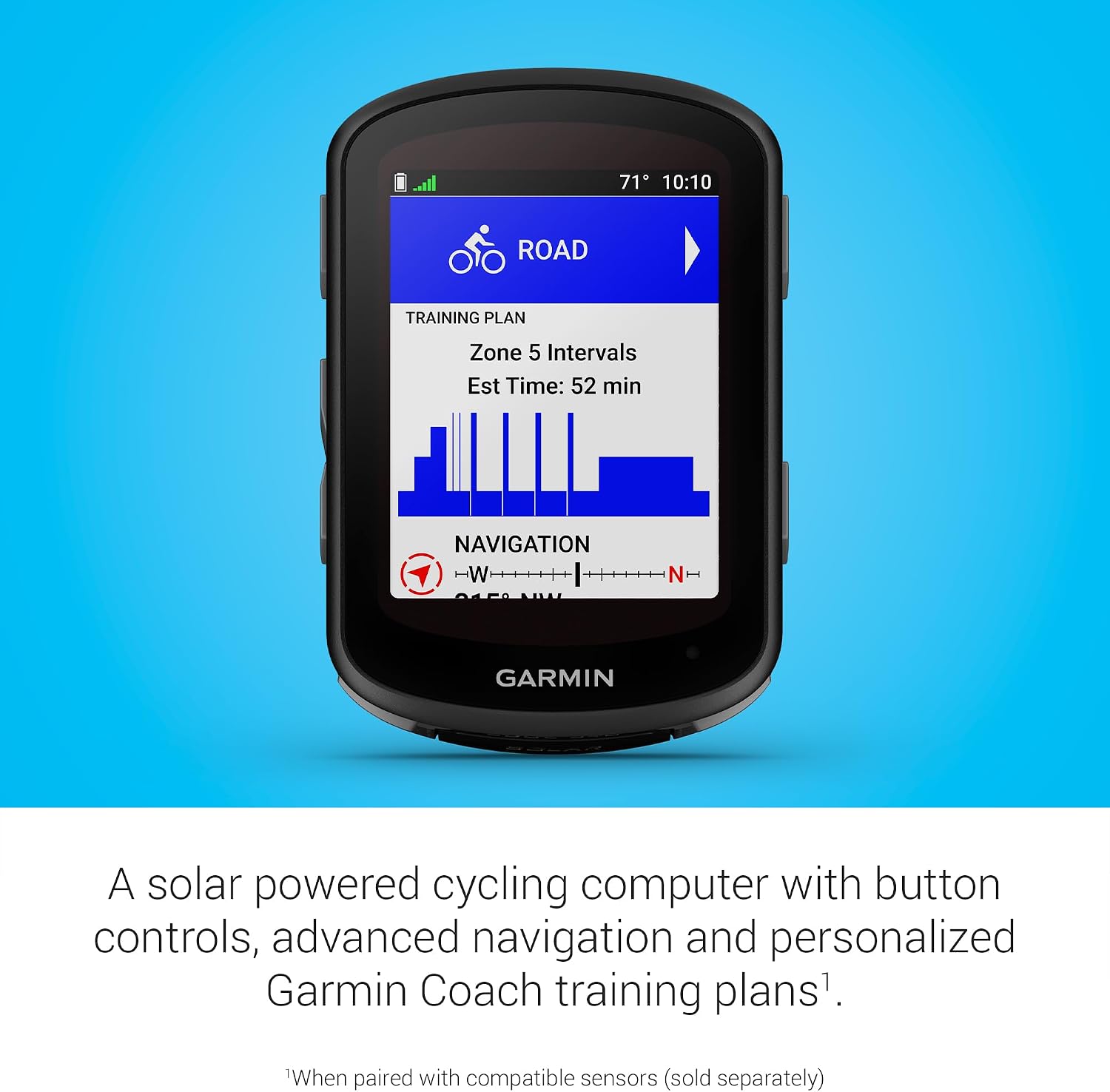 Garmin Edge 540 Solar, Solar-Charging GPS Cycling Computer with Button Controls, Targeted Adaptive Coaching, Advanced Navigation and More