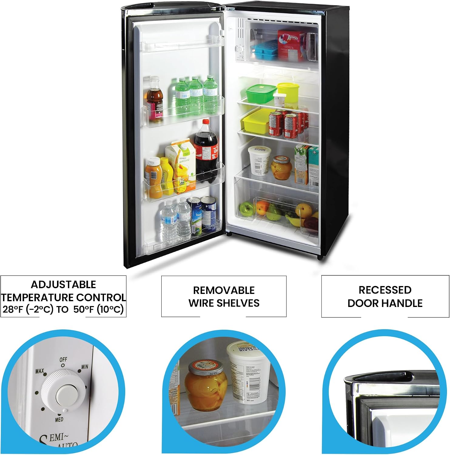 Koolatron Compact Fridge with Freezer, Stainless Steel, 6.2 Cubic Feet (176 L) Capacity, for Snacks, Frozen Meals, Beverages, Juice, Beer, Den, Dorm, Office, Games Room, or RV, Grey
