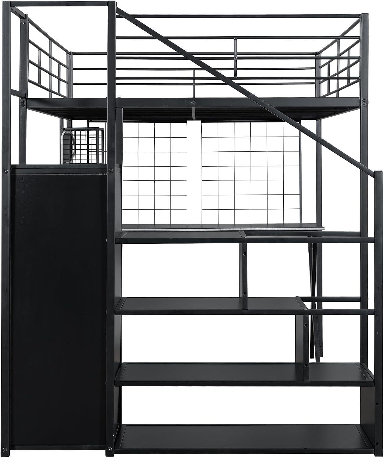 MERITLINE Full Gaming Loft Bed with Desk and Storage Wardrobe& LED RGB,Metal Gaming Bed with Stairs and Storage Case,for Adults Teens (Black)