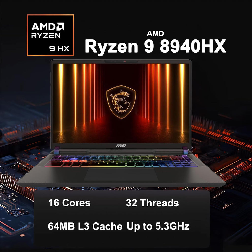 msi Vector 16 HX AI Gaming Laptop, 16' QHD+ IPS 240Hz,AMD Ryzen 9-8940HX Processor, GeForce RTX 5070 Ti, RGB Backlit, w/Mouse pad (Win 11, 16GB RAM | 1TB PCIe SSD)