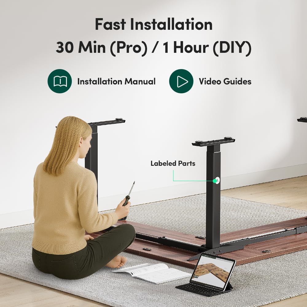 FEZIBO 75x63 L Shaped Standing Desk, Electric Height Adjustable L Shaped Desk, Suitable for Home Office, Black Walnut