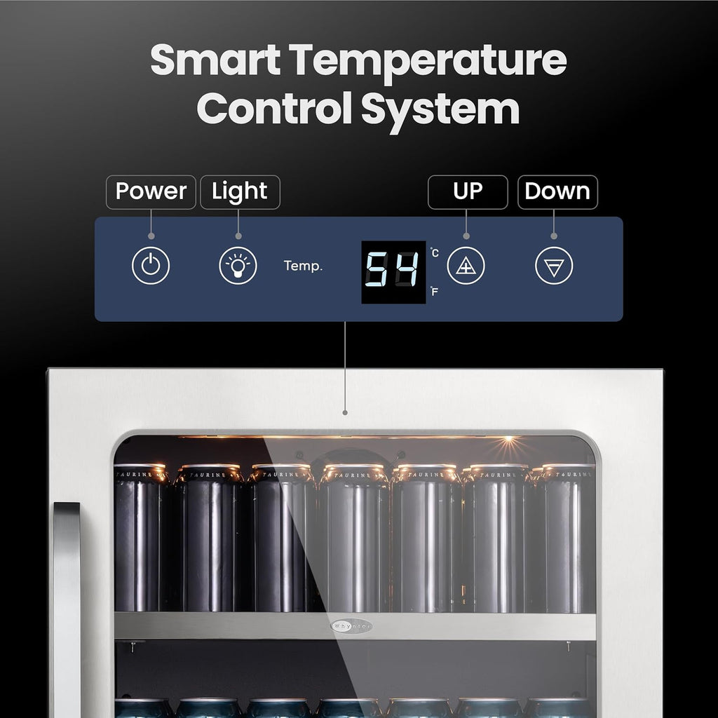 Whynter BSR-140SB 24 inch Built-ln 140 Cans Undercounter Stainless Steel Beverage Fridge with Reversible Door, Digital Control, Lock, and Carbon Filter